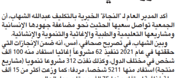 النجاة الخيرية آلاف المستفيدين من مشاريعنا التنموية والإغاثية خلال 2021