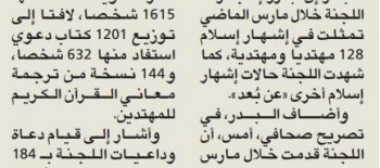 "التعريف بالإسلام": 128 مهتديًا ومهتدية خلال مارس
